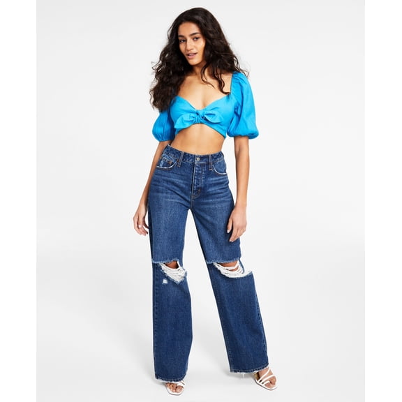 Women's Tie-Front Cropped Top Aqua XL