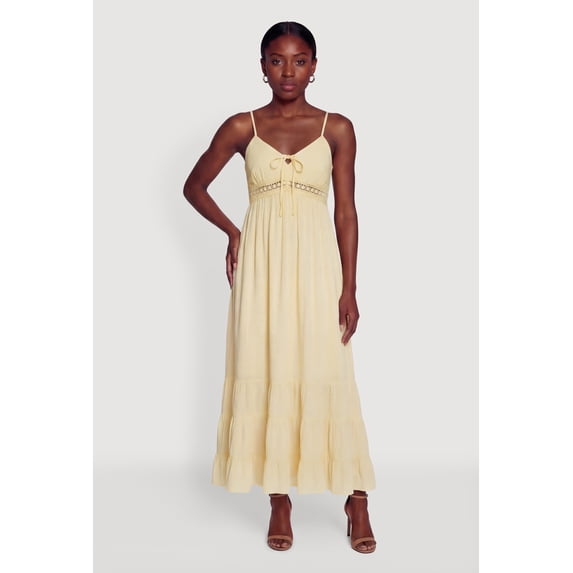 Women's Tie Front Keyhole Tiered Cami Maxi Dress