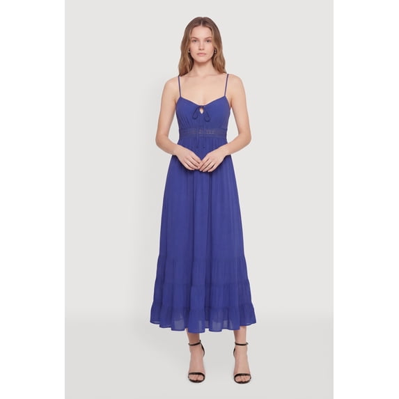 Women's Tie Front Keyhole Tiered Cami Maxi Dress