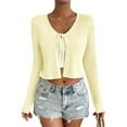 thumbnail image 1 of Women's Tie Front Long Sleeve Rib Knit Shrug Sweaters Cardigan Crop Top, 1 of 6