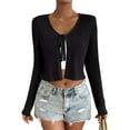 thumbnail image 1 of Women's Tie Front Long Sleeve Rib Knit Shrug Sweaters Cardigan Crop Top, 1 of 6