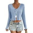 thumbnail image 1 of Women's Tie Front Long Sleeve Rib Knit Shrug Sweaters Cardigan Crop Top, 1 of 6