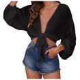 thumbnail image 1 of Women's Tie Front Long Sleeve Swimsuit Kimono Cover Up Wrap Blouse Top Soft Comfortable Stretch Fabric Beach Cover Up, 1 of 4