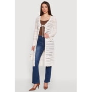 Women's Tie Front Pointelle Long Cardigan