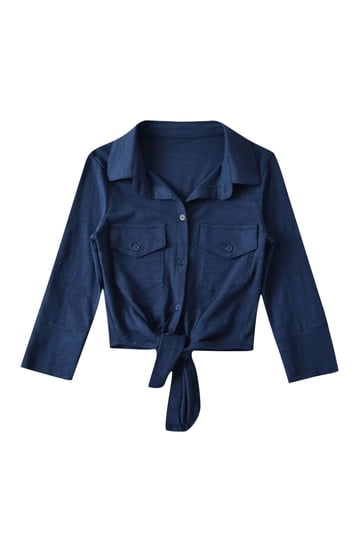 Navy Tie Neck Blouse Women