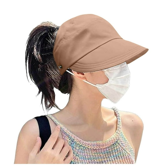 Women's Tie Ponytail Sun Hat - Empty Top Design, Polyester, UV Protection, One Size (56-59cm)