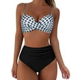 thumbnail image 1 of Women's Tie Shoulder Bikini Sets 2 Piece Striped Swimsuits High Waisted Bathing Suits Gibobby(L,Grey), 1 of 7
