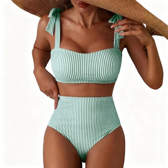Women's Tie Shoulder Bikini Sets 2 Piece Swimsuits High Waisted Bathing Suits Green XL