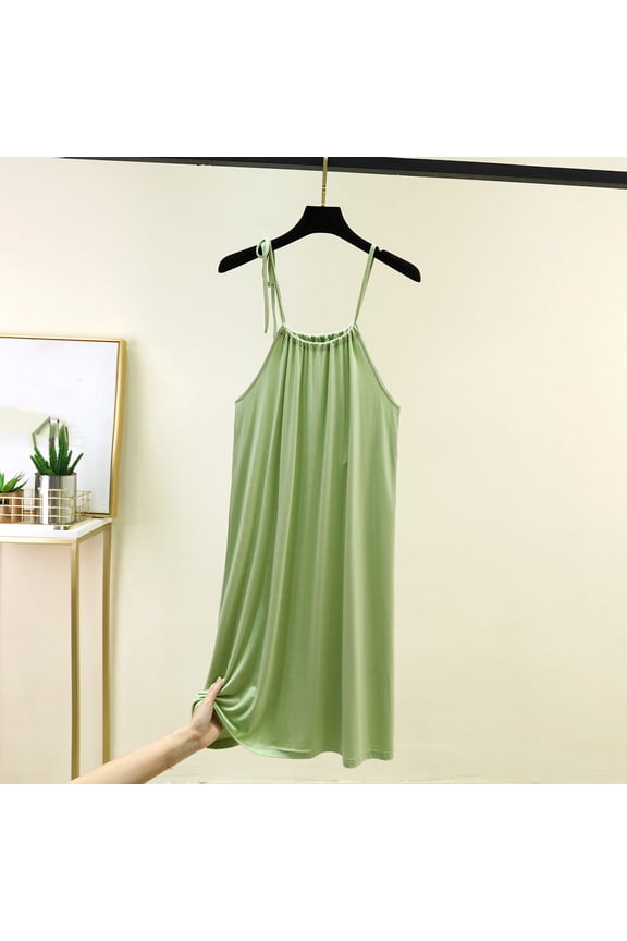 Women's Tie Strap Nightgown Night Dress Soft Cotton Knit Ruched Neck Loose Fitting Sleepshirt for Summer Bedroom Loungewear Green Plus Size Pajamas XL