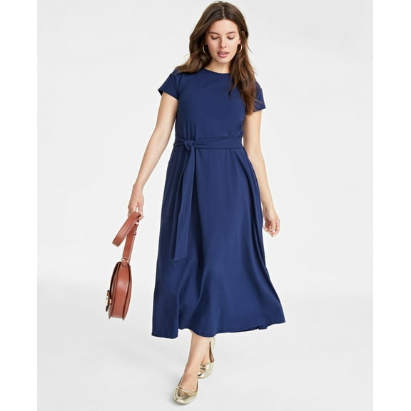 Women's Tie-Waist A-Line Midi Dress Intrepid Blue L