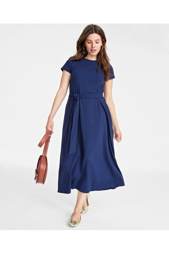 Women's Tie-Waist A-Line Midi Dress Intrepid Blue L