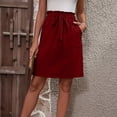 thumbnail image 1 of Women's Tie Waist Casual Skirt with Pockets, Ruffle Elastic Waist Solid A-Line Midi Skirt, Summer Casual Work Daily Skirt for Women 08-Wine L, 1 of 5