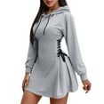 thumbnail image 1 of Women's Tie Waist Drawstring Hoodie Dress Sweatshirt, Solid Cropped Pullover Hooded Tunic, Long Sleeve Casual Bodycon Hoodie Sweatshirt, 1 of 9