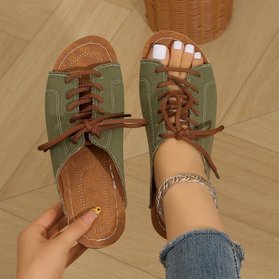 Women's Tie Wedge Slippers-Women's Solid Color Fish Mouth Sandals,Lace Up Thick Sole Slides Sold by WHLBF 37