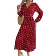 thumbnail image 1 of Women's Tied Polka Dot Long Sleeve Midi Dress 100% Polyester Sheer Bodice Not Lined Elegant Versatile Day to Night, 1 of 21