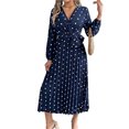 thumbnail image 1 of Women's Tied Polka Dot Long Sleeve Midi Dress 100% Polyester Sheer Bodice Not Lined Elegant Versatile Day to Night, 1 of 21