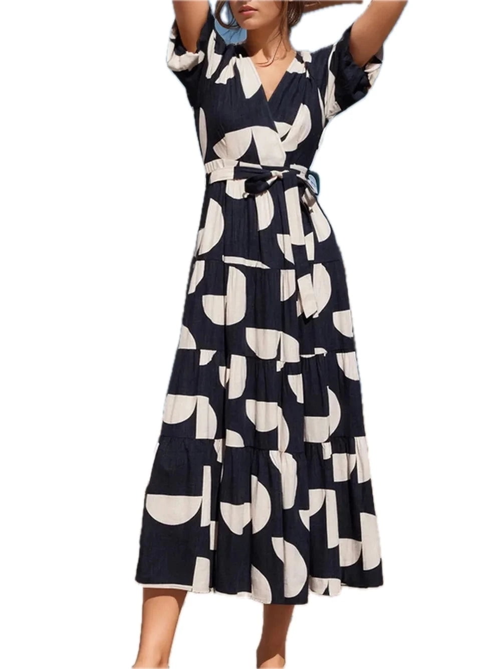 Women's Tied Slit Printed Half Sleeve Midi Dress with Sheer Look and Lightweight Polyester % Fabric for Everyday Wear - Walmart.com Women's Tied Slit Printed Half Sleeve Midi Dress with Sheer Look and Lightweight Polyester % Fabric for Everyday Wear - Walmart.com