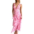 thumbnail image 1 of Women's Tiered Dresses Flowy V Neck Sleeveless Dresses with Ruffle Hem Summer Floral Print Maxi Sundress Formal Wedding Guest Pink XL, 1 of 5