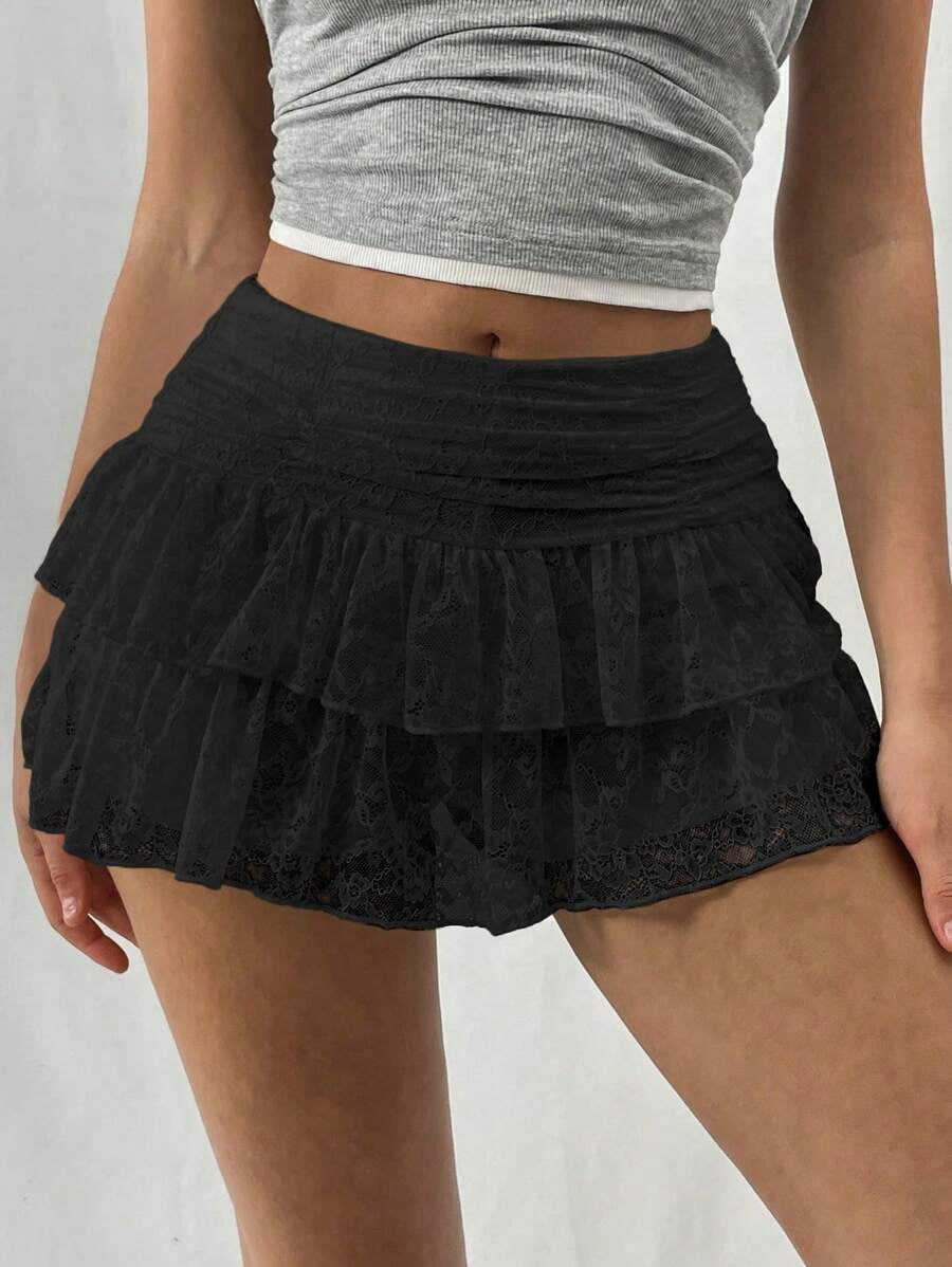 Women's Tiered Lace Ruffle Mini Skirt Y2K Style - Walmart.com