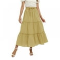 thumbnail image 1 of Women's Tiered Maxi Skirt Elastic High Waist Boho Skirts with Drawstring Solid Color Ruffle Swing Long Skirt, Yellow S-2XL, 1 of 9