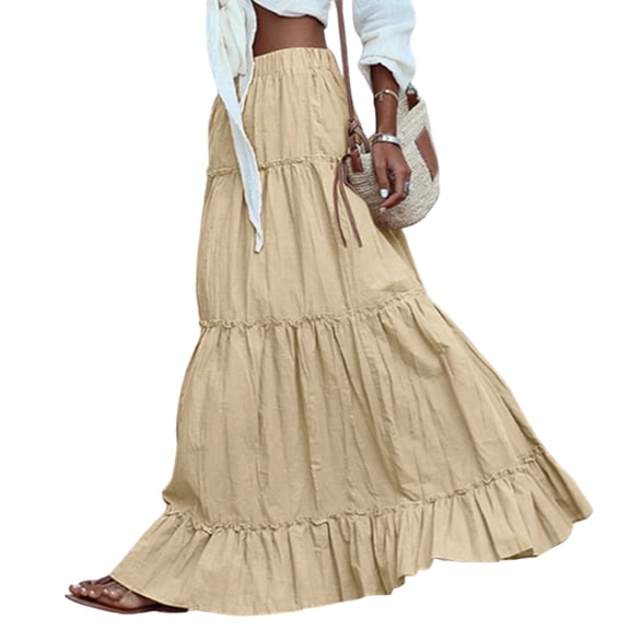 Women's Tiered Maxi Skirt Summer Spring Fashion 2026 High Waisted Long Flowy Casual Boho Beach Vacation Clothes