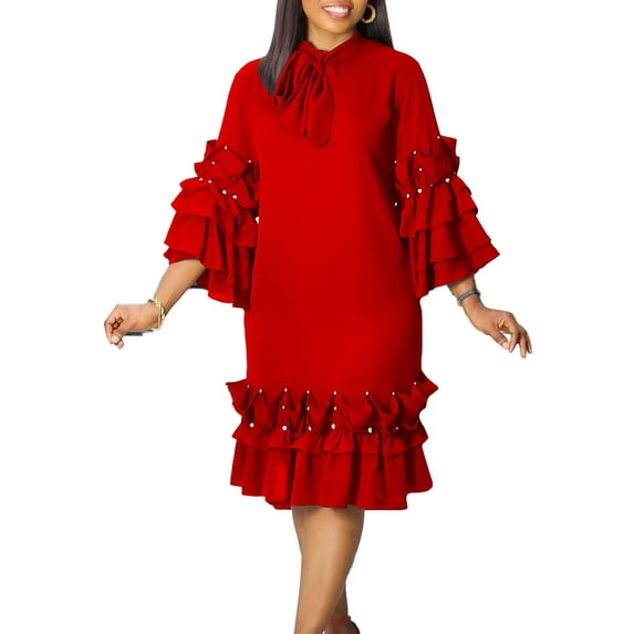 Women's Tiered Ruffle Dress 2025 Summer Vintage Layered A-line Swing Midi Dress