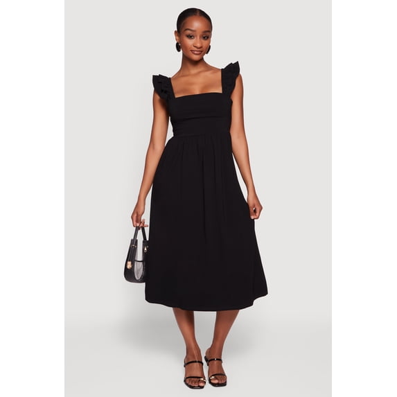Women's Tiered Ruffle Sleeve Lace Up Back Midi Dress