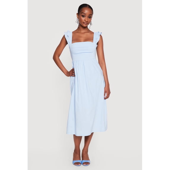 Women's Tiered Ruffle Sleeve Lace Up Back Midi Dress