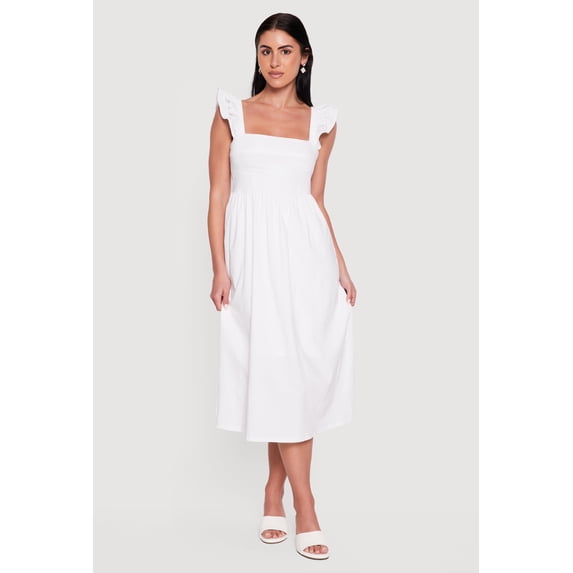 Women's Tiered Ruffle Sleeve Lace Up Back Midi Dress
