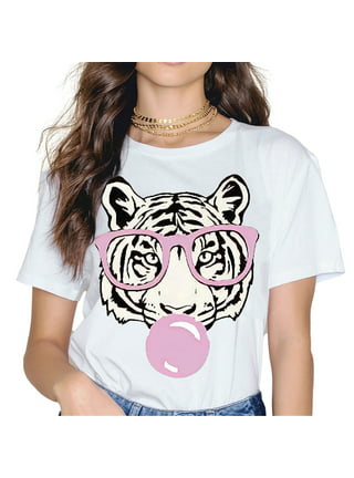 Summer 2022 Women T Shirt Short Sleeve Casual Tiger Print Shirt