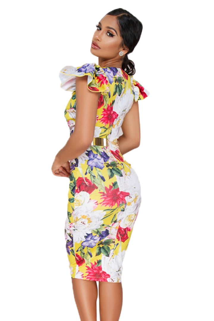 Sexy Sleeveless One Shoulder Floral Tight Dinner Dress
