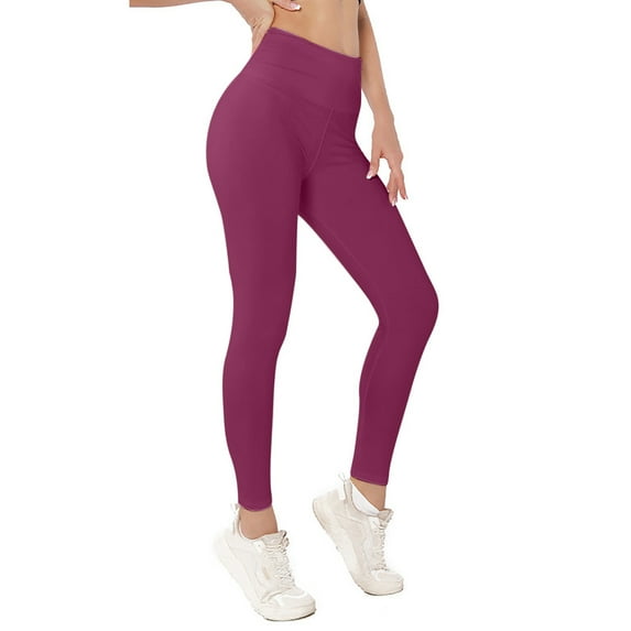 Women's Tight Fitness Yoga Pants Trendy Nude Hidden Pocket High Waist Tummy Control Workout Running Yoga Leggings Wine XXL