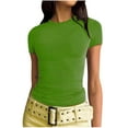 thumbnail image 1 of Women's Tight Fitted Y2k Tops Crewneck Crop Tee Shirt Solid Color Slim Fit Short Sleeve Streetwear Summer Outfit, 1 of 5