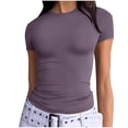 thumbnail image 1 of Women's Tight Short Sleeve T Shirts Crew Neck Basic Fitted Tees Solid Compression Blouses Y2K Athletic Clothes, 1 of 7