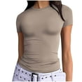thumbnail image 1 of Women's Tight Short Sleeve T Shirts Crew Neck Basic Fitted Tees Solid Compression Blouses Y2K Athletic Clothes, 1 of 7