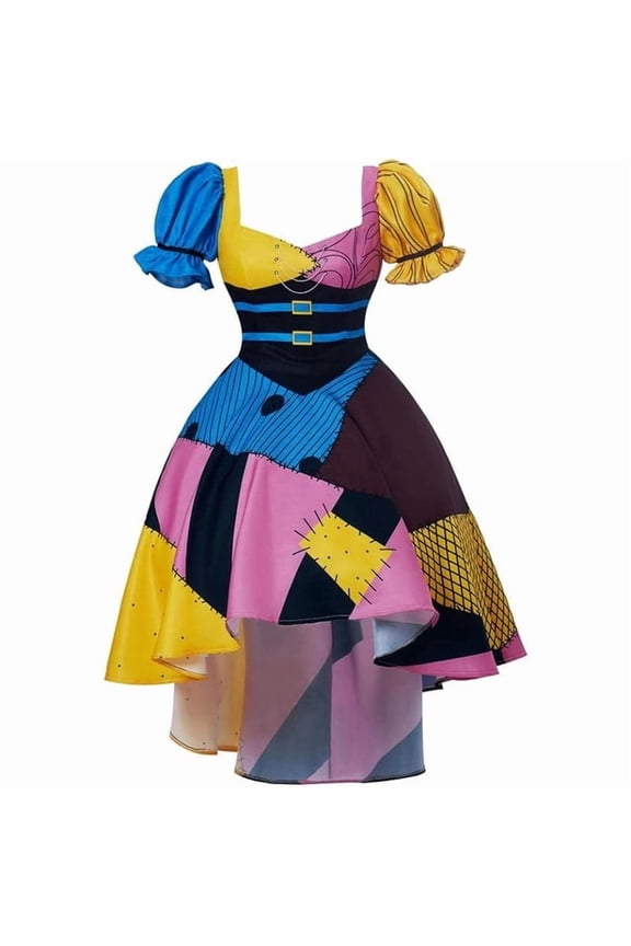 Women's Tim Burton Sally Inspired Patchwork Style Dress Color Block Stitch Design Outfit