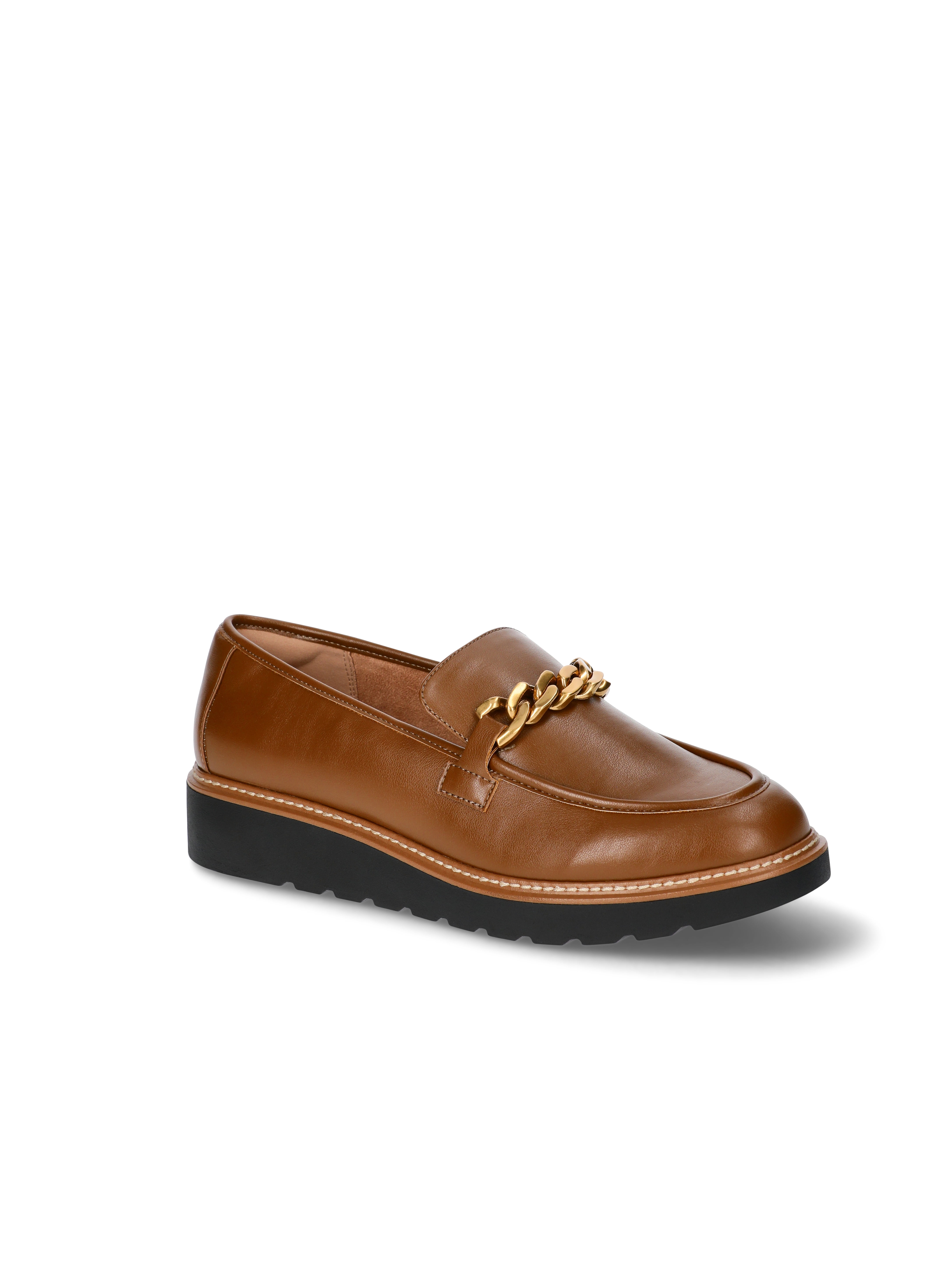 Time and Tru Women's Faux Leather Comfort Loafers with Chain Accent, Wide Width