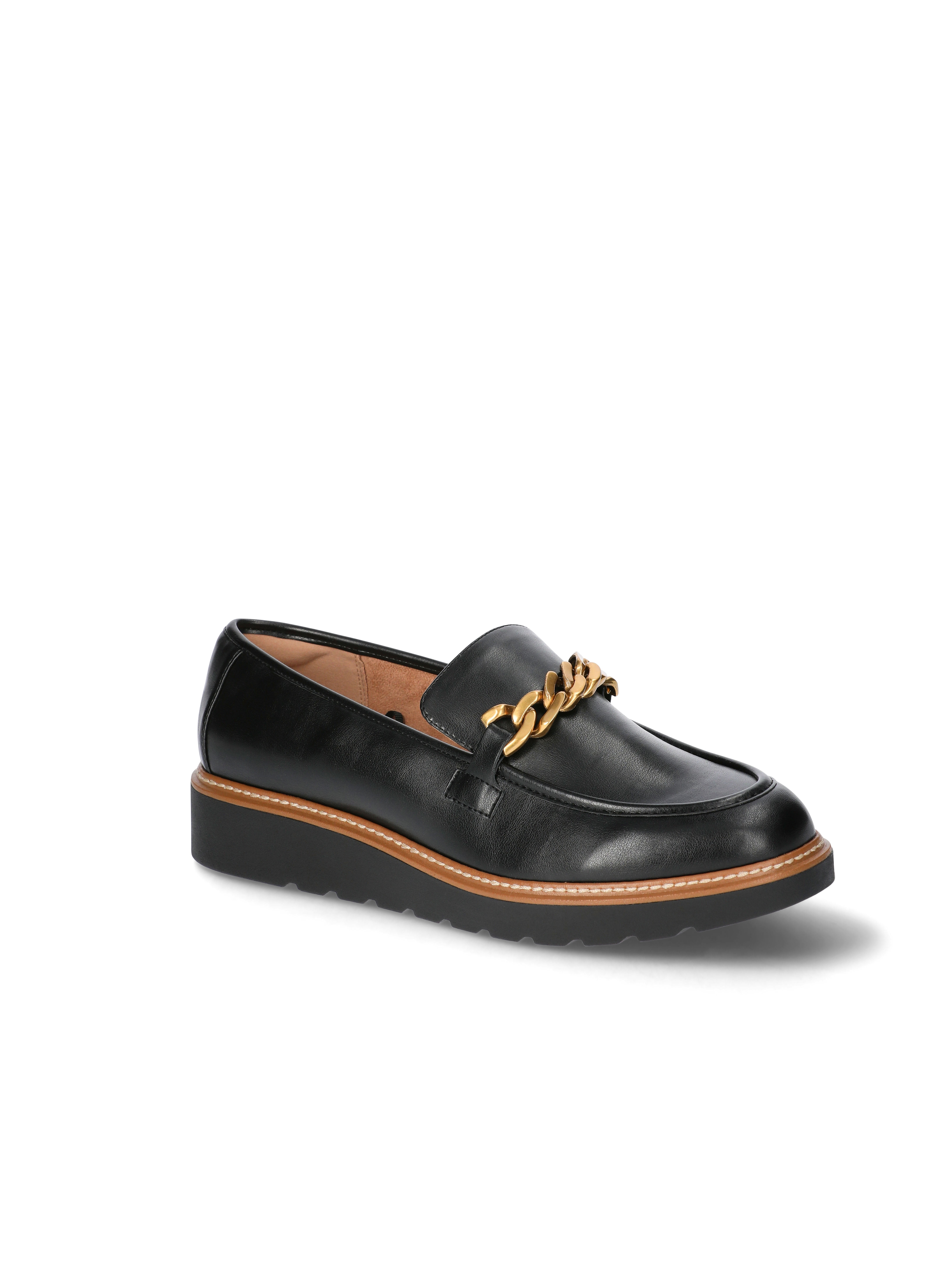 Time and Tru Women's Faux Leather Comfort Loafers with Chain Accent, Wide Width Available