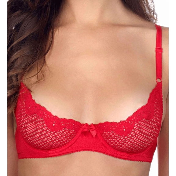 Women's Timpa 16449 Alice Lace Underwire Demi Bra (Chinese Red 32A)