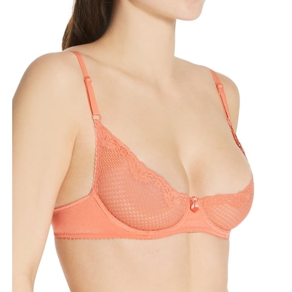 Women's Timpa 16449 Alice Lace Underwire Demi Bra (Coral 32C)
