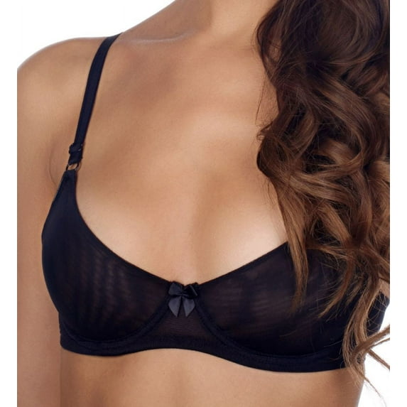 Women's Timpa 16800 Mesh Underwire Demi Bra (Black 32C)