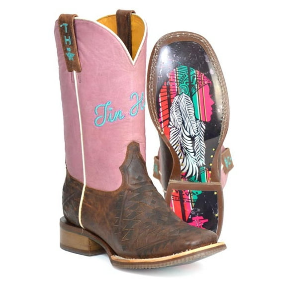 Women's Tin Haul Azteca Boots with Headress Sole Handcrafted Brown