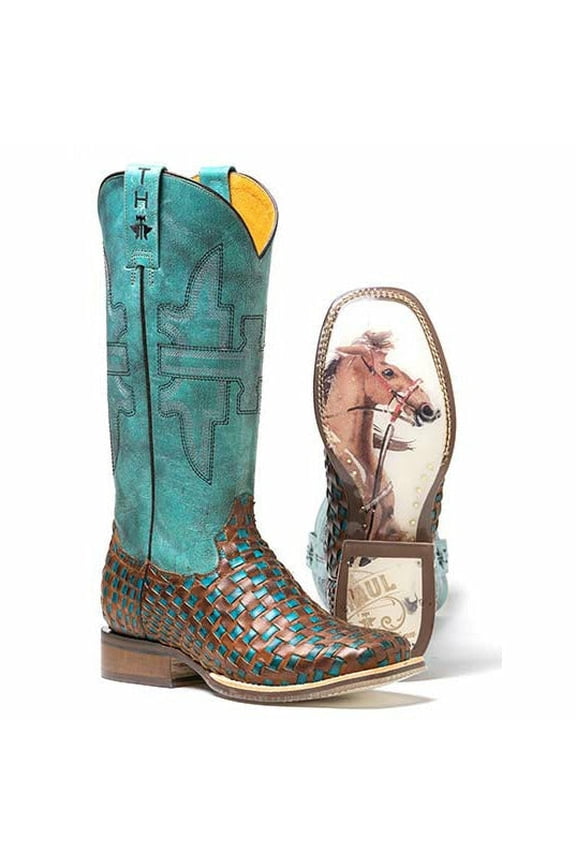 Women's Tin Haul Gitchu A Good One Boots Barrel Racer Sole Handcrafted Turquoise
