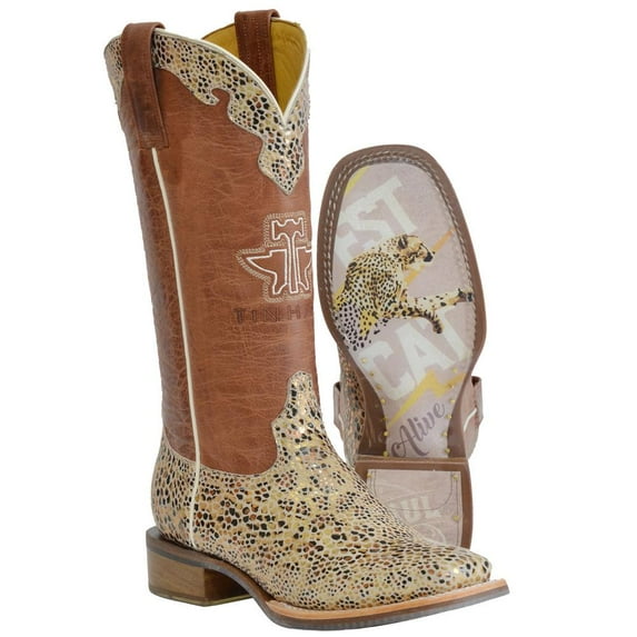 Women's Tin Haul Golden Cheetah Boots with Fastest Cat Alive Sole Handcrafted Brown