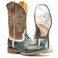 thumbnail image 1 of Women's Tin Haul Lone Flower Boots Boho Feather Sole Handcrafted Brown, 1 of 3