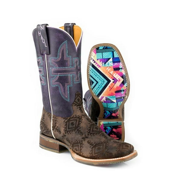 Women's Tin Haul Sizzling Aztec Boots with Bear Mountain Sole Handcrafted Brown