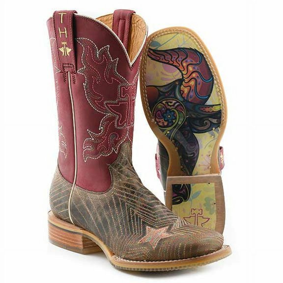 Women's Tin Haul Super Nova Star Boots Bull Doodles Sole Handcrafted Tan