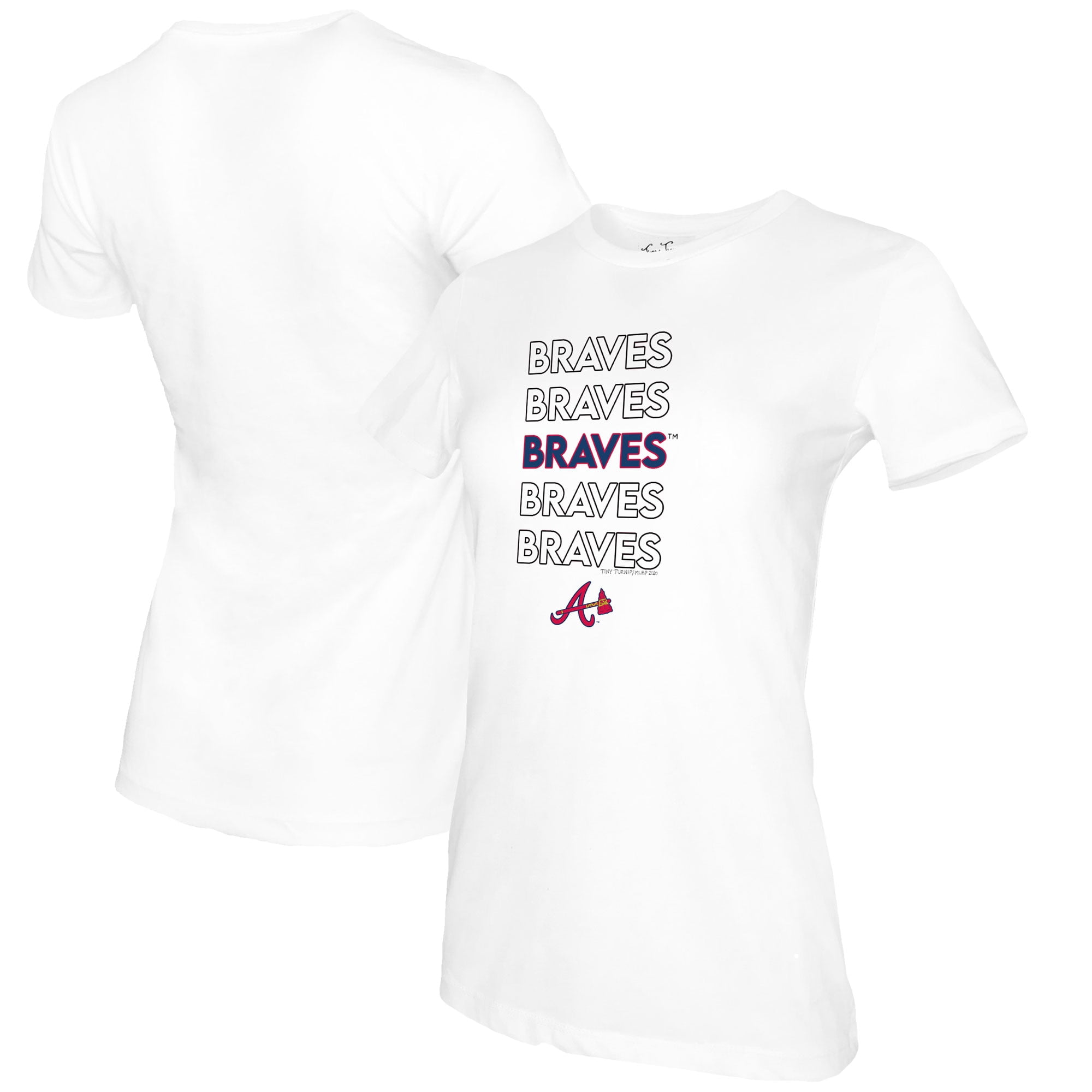 Women's Tiny Turnip White Atlanta Braves Stacked T-Shirt 