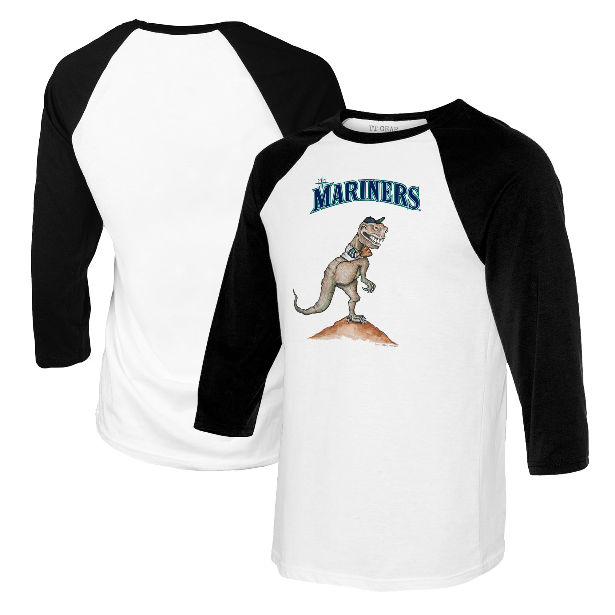 Women's Tiny Turnip White/Black Seattle Mariners TT Rex 3/4-Sleeve Raglan  T-Shirt 