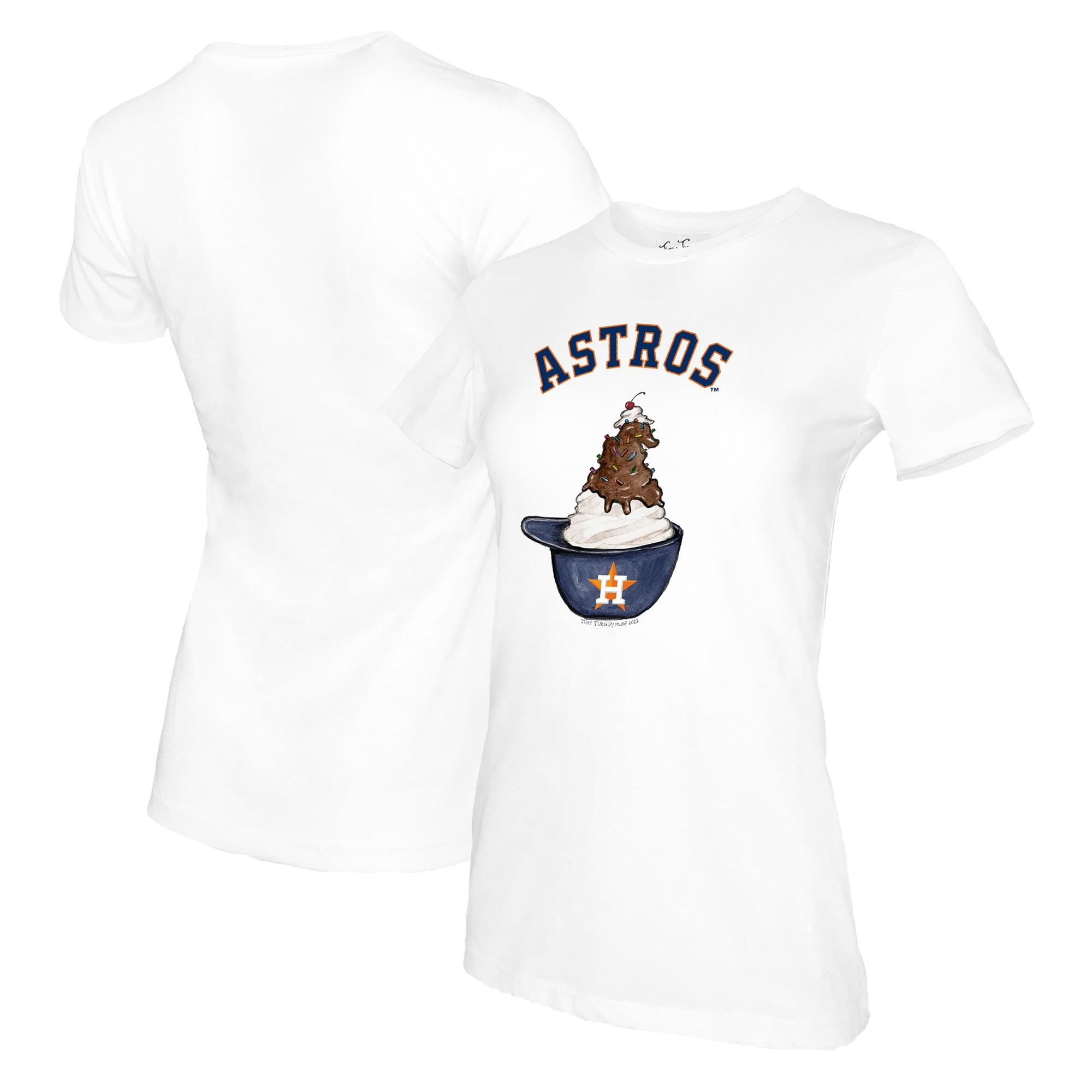 Women's Tiny Turnip White Houston Astros Sundae Helmet T-Shirt 